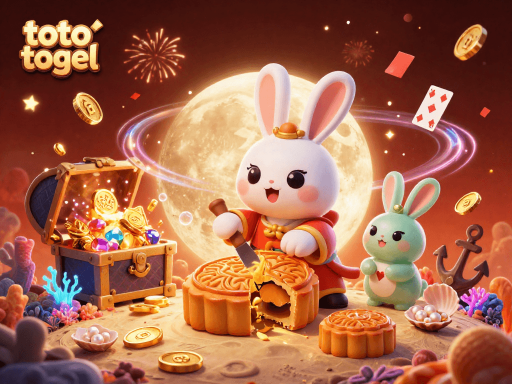 Engage in thrilling toto togel adventures amidst dazzling casino elements and festive moonlit backgrounds.