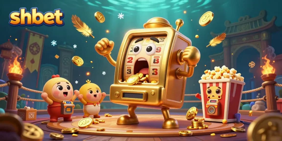 Join the fun at shbet as golden slot machines celebrate a jackpot with vibrant casino elements.