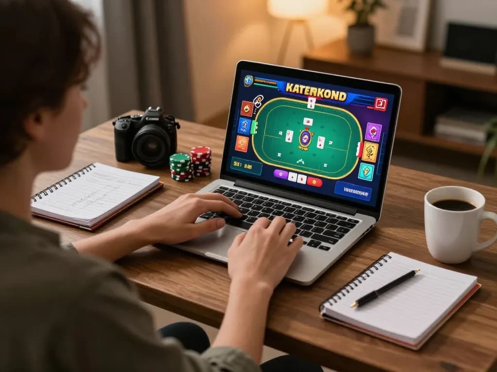 Engaging gameplay at MM88 online casino, player strategizing with laptop and notes.