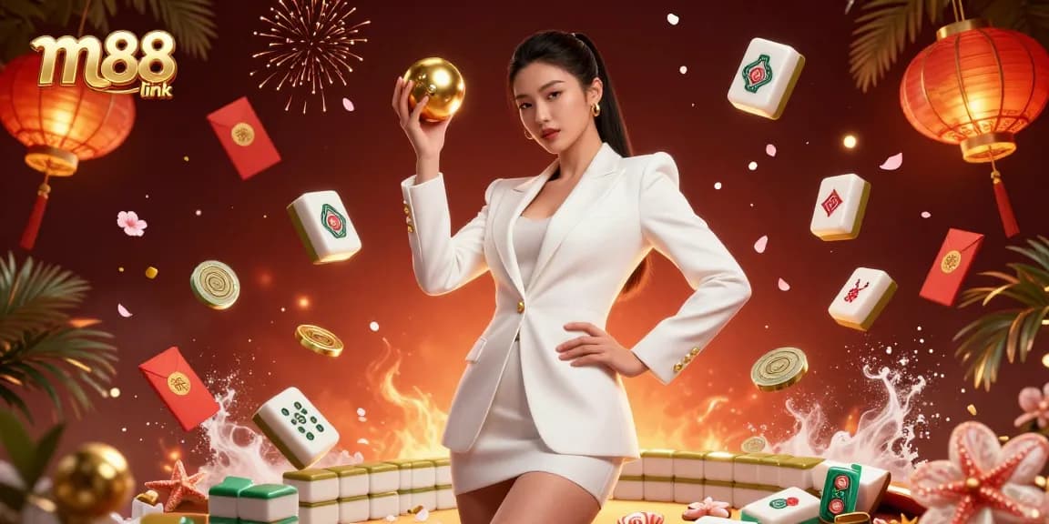 Berinteraksi dengan m88 link, menampilkan seorang wanita bergaya yang memegang bola roulette di sebuah adegan dengan tema kasino yang rumit.