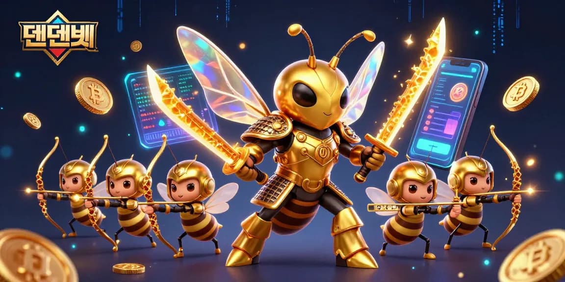 Experience the vibrant energy of 텐텐벳 with a golden hornet and crypto elements in action.