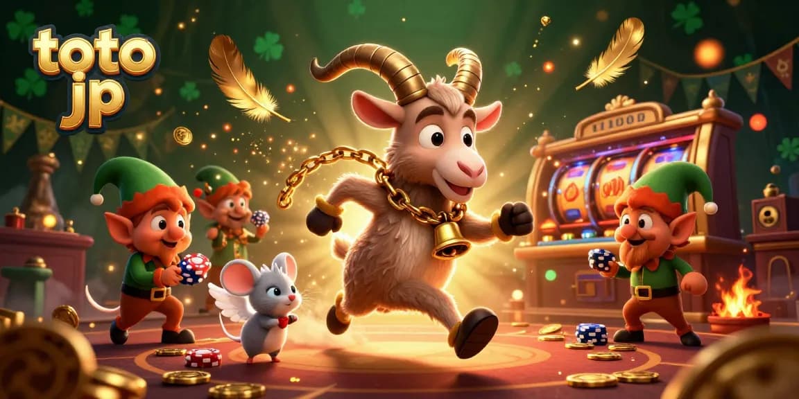 Play exciting casino games with toto jp in a vibrant, festive scene featuring unique characters and thrilling elements.