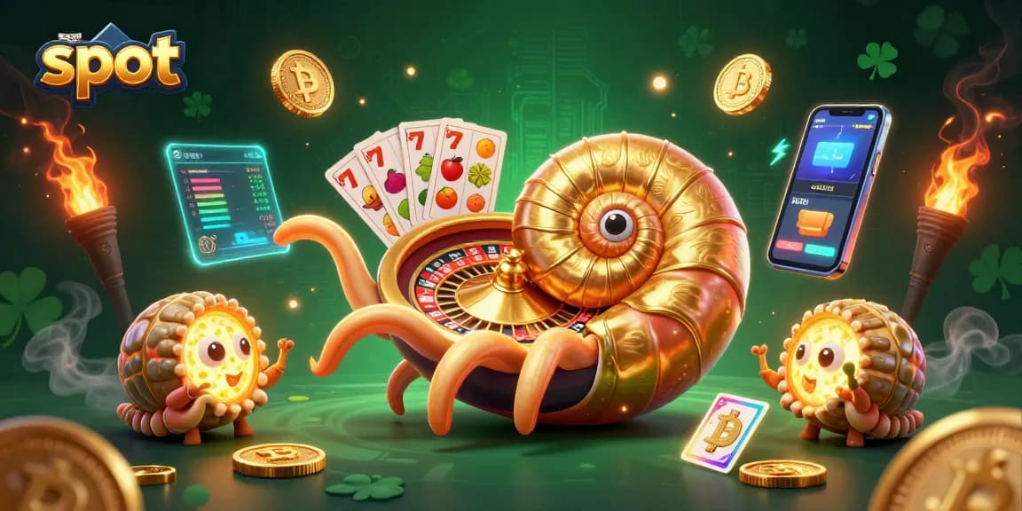 Menangkan slot dengan simbol keberuntungan di samping nautilus raksasa dan koin crypto.
