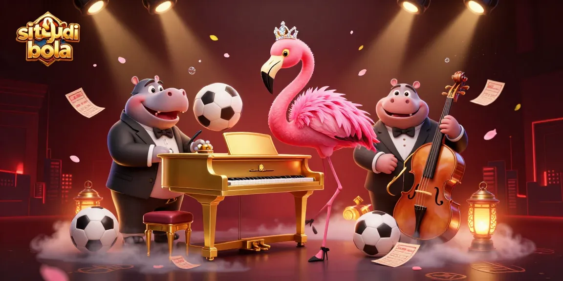 Engage in thrilling moment of situs judi bola with cartoon casino characters and dynamic sports betting elements.
