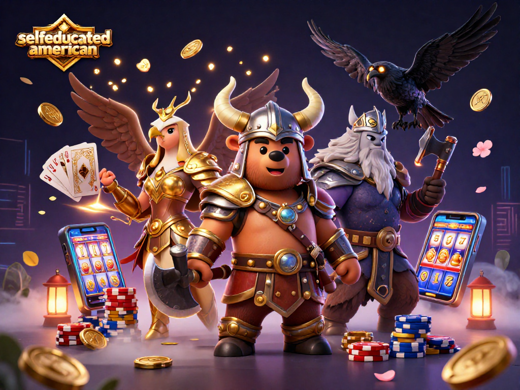 Experience the thrilling world of online gambling with selfeducatedamerican's vibrant 3D casino illustration featuring iconic symbols.