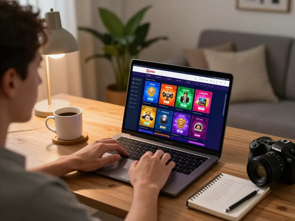 Engaging scene of player using LGOGOAL gaming interface on laptop with betting notes nearby