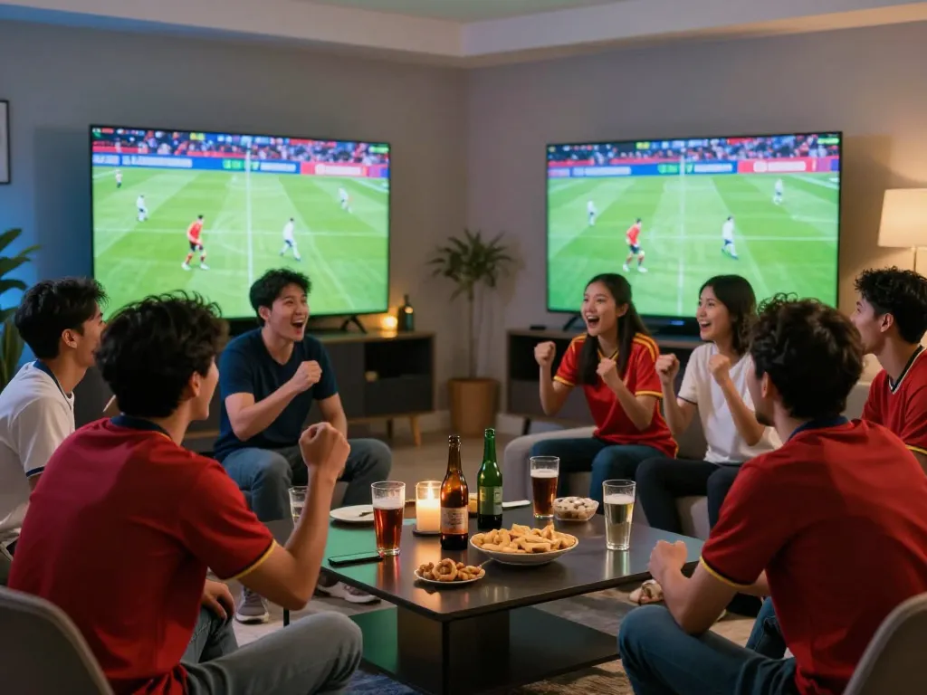 Join sports excitement with Socolive as friends cheer during a live football match.