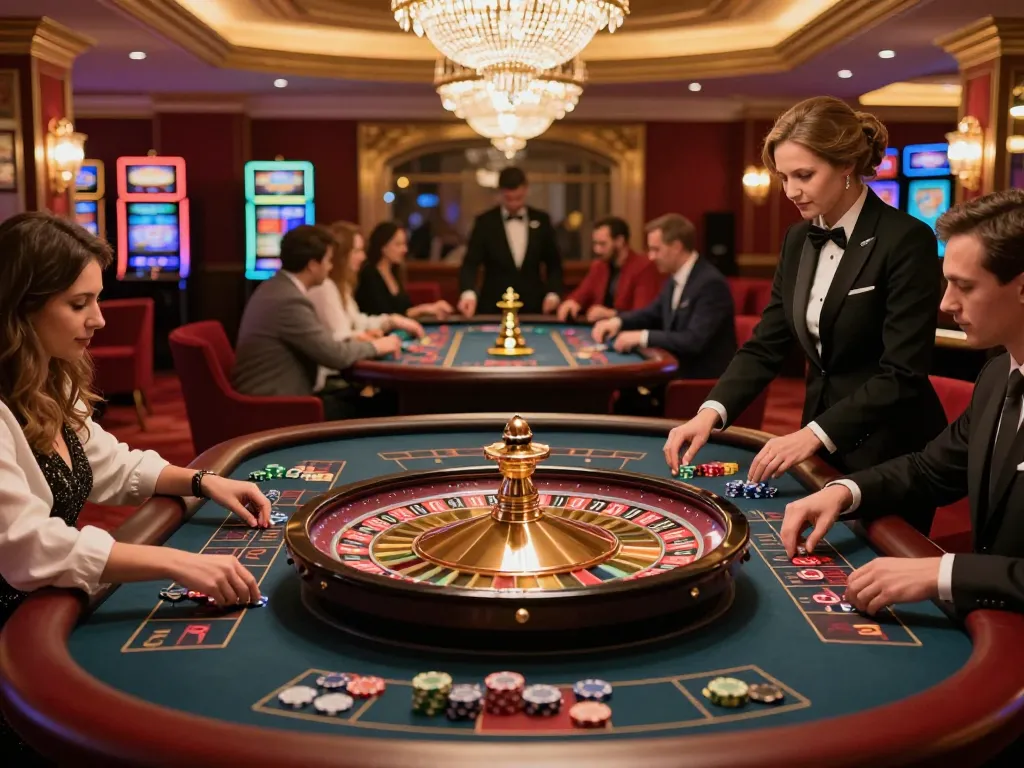 Sunwin players engaged in a thrilling roulette game in an elegant casino atmosphere.