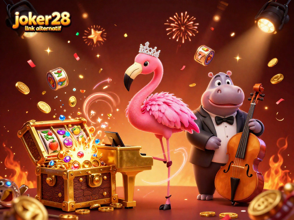 Permainan menarik joker28 link alternatif dengan penyanyi flamingo dan musisi hippo di kasino digital.