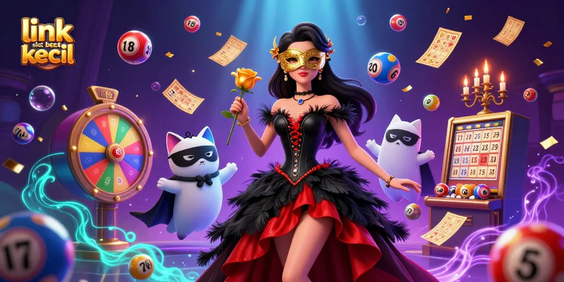 Engage with link slot bet kecil through a vibrant casino illustration showcasing dazzling game elements and characters.