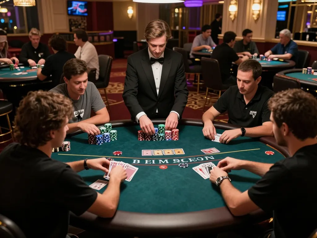 GO88 poker players strategizing during an intense game night in a luxury casino setting