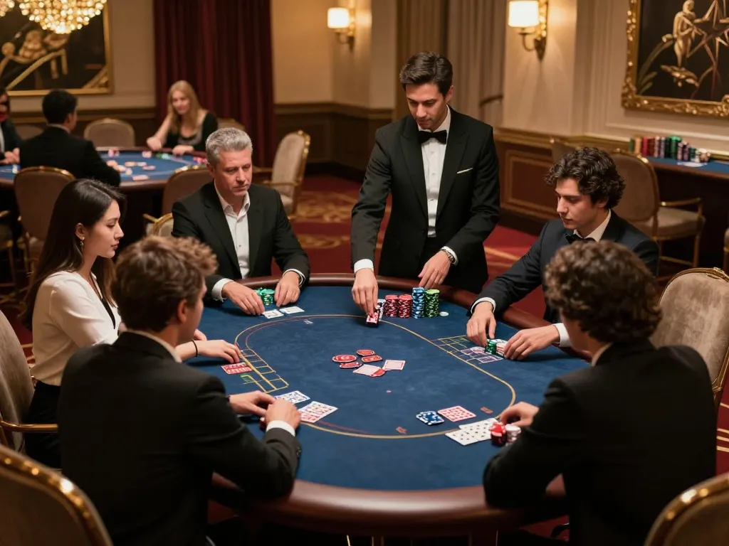 Players engaged in high-stakes poker in a luxurious 78win VIP room, showcasing excitement and strategy.