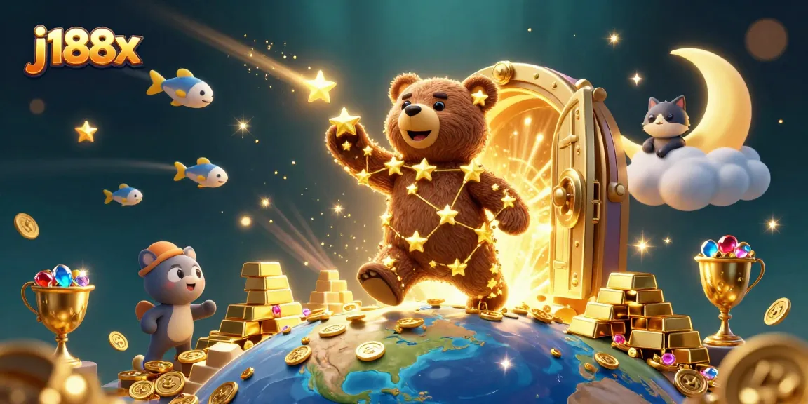 Experience big wins with j188x as the constellation bear and friends collect coins in a dazzling 3D casino scene.
