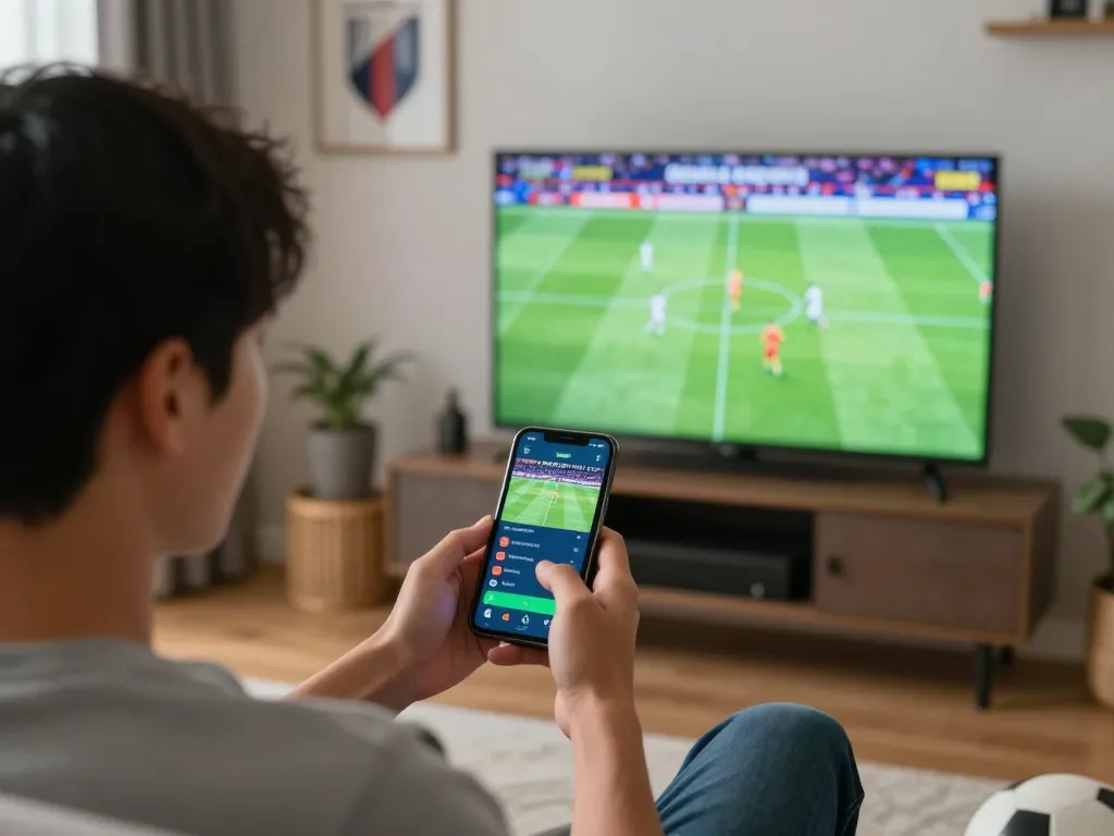 Soi Kèo offers a thrilling sports betting experience as a person places bets on their mobile app during a live football match.