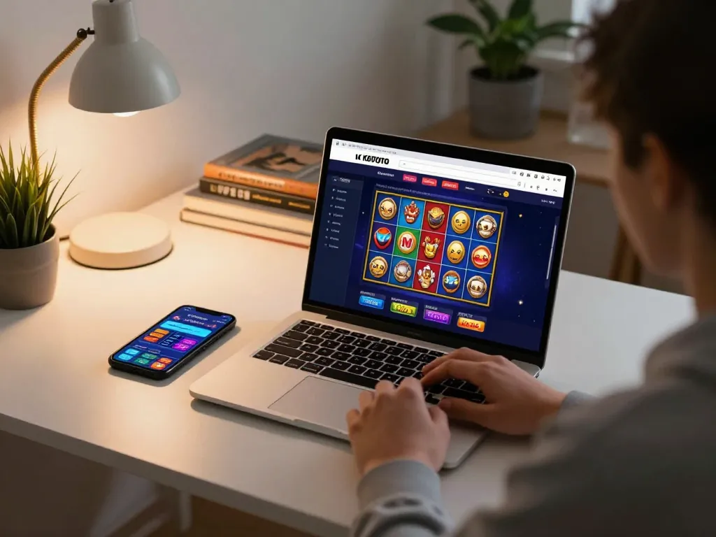 KDTOTO online gaming setup with vibrant casino interface and warm ambient lighting