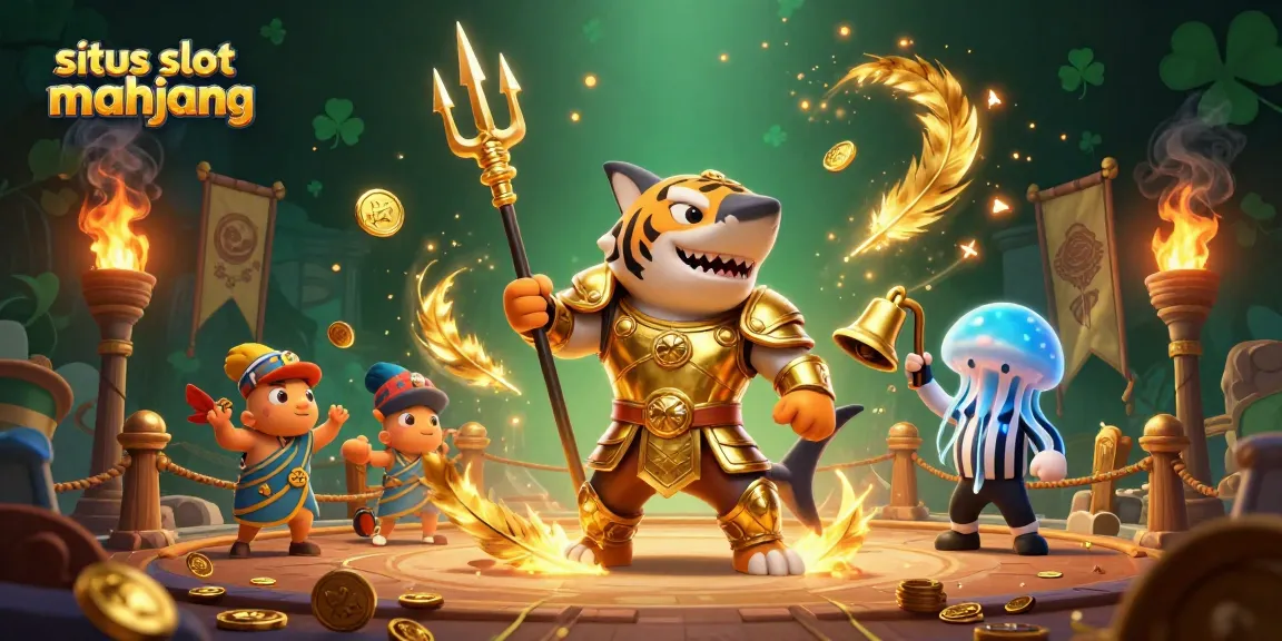 Experience thrills with situs slot mahjong under the watchful trident of a golden armored shark.