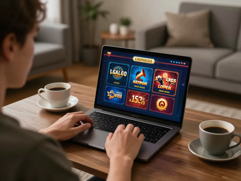 LIGALGO featuring a player engaged in online gaming, highlighted by a warm and welcoming home environment.