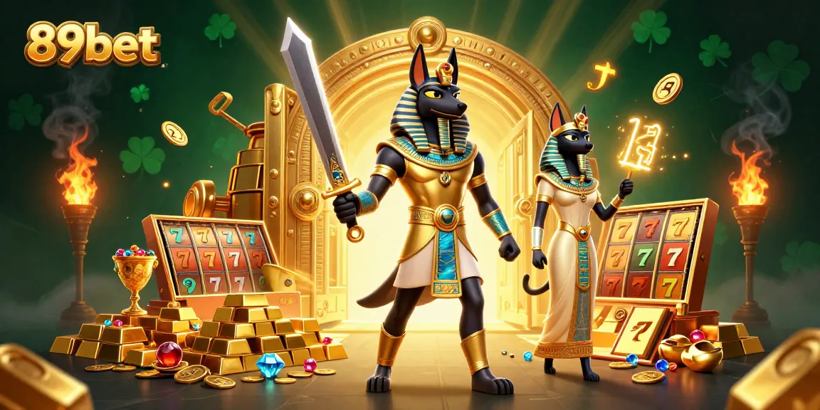 Spin the reels with 89bet's captivating casino experience featuring Anubis and treasures.