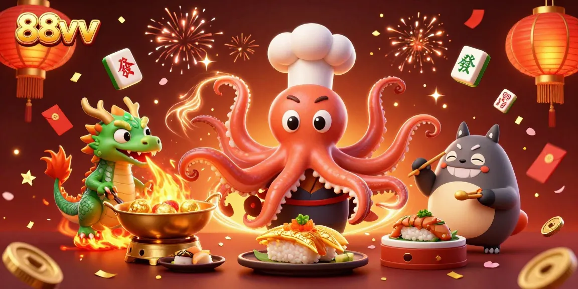 Experience thrilling gameplay at 88vv with a vivid casino scene featuring unique characters and vibrant elements.