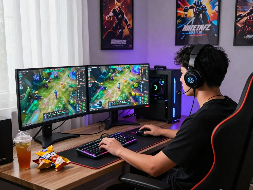 Engaging gaming setup featuring mpocash.blog with vibrant graphics and accessories.