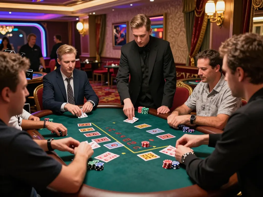 Exciting blackjack gameplay at a vibrant casino showcasing slot gacor strategies with engaged players.
