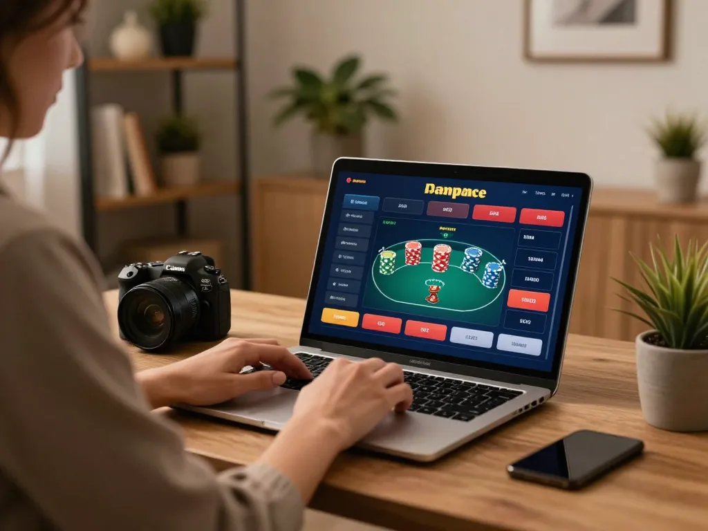 Experience link gg88 at home with a stylish online gaming setup showcasing poker gameplay and responsible gaming