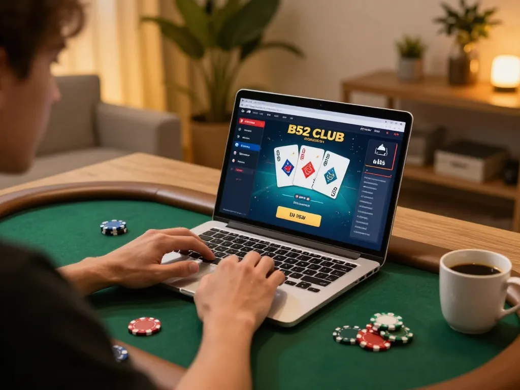 Engaging in an online poker game at B52 CLUB with strategic plays and a cozy atmosphere.
