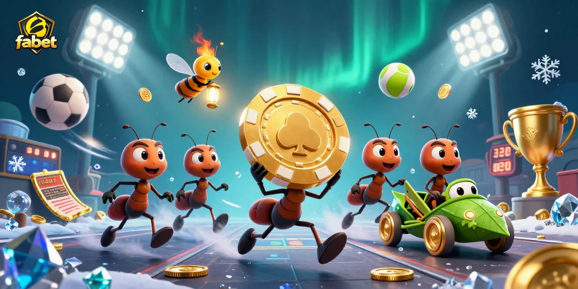 Experience thrilling sports betting action with fabet's dynamic gaming scene featuring playful ants and vibrant sports elements.