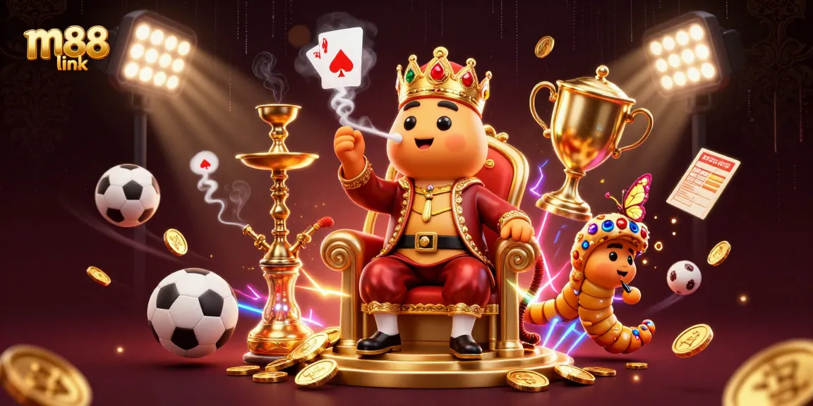 Bet on thrilling games with m88 link, featuring a vibrant 3D casino scene full of excitement and winning moments.