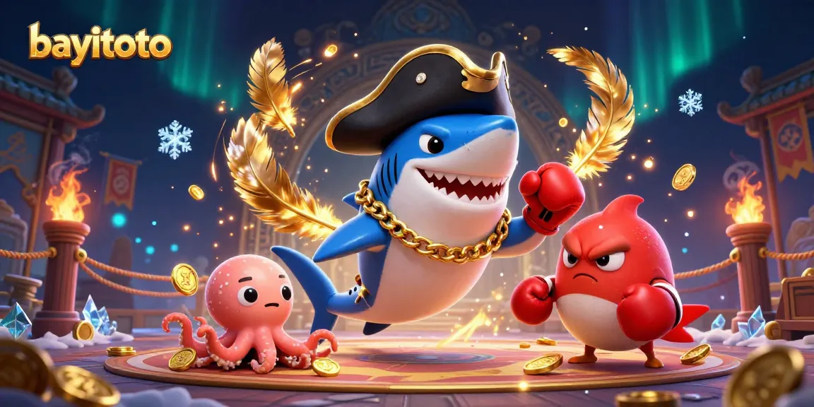 bayitoto pirates battle with a shark, pufferfish, and octopus in a vibrant casino scene
