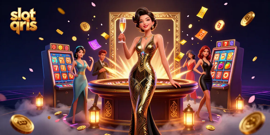 Engage in thrilling gameplay with slot qris, featuring an elegant Asian woman, dynamic slot reels, and golden coins.