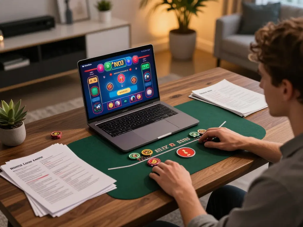 Engaging in blackjack online with incakoin on display, showcasing a modern home gaming setup.