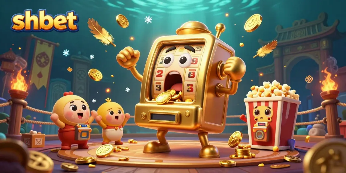 Join the fun at shbet as golden slot machines celebrate a jackpot with vibrant casino elements.