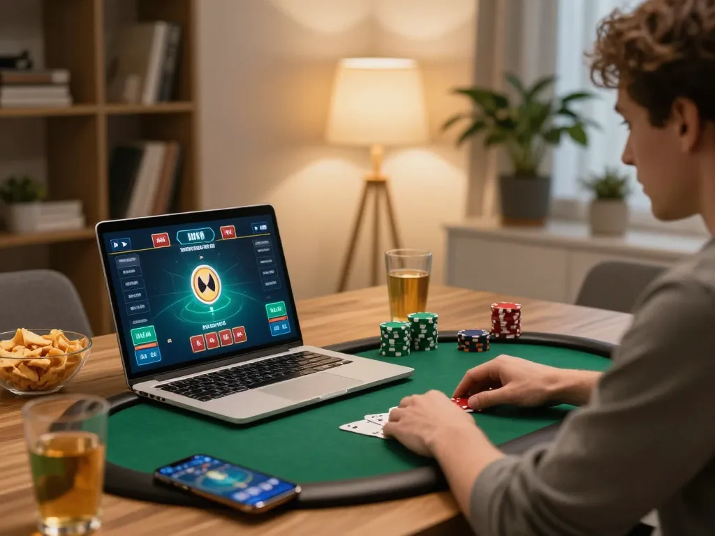 IDNSCORE RESMI engaging poker game at home with strategic gameplay atmosphere.