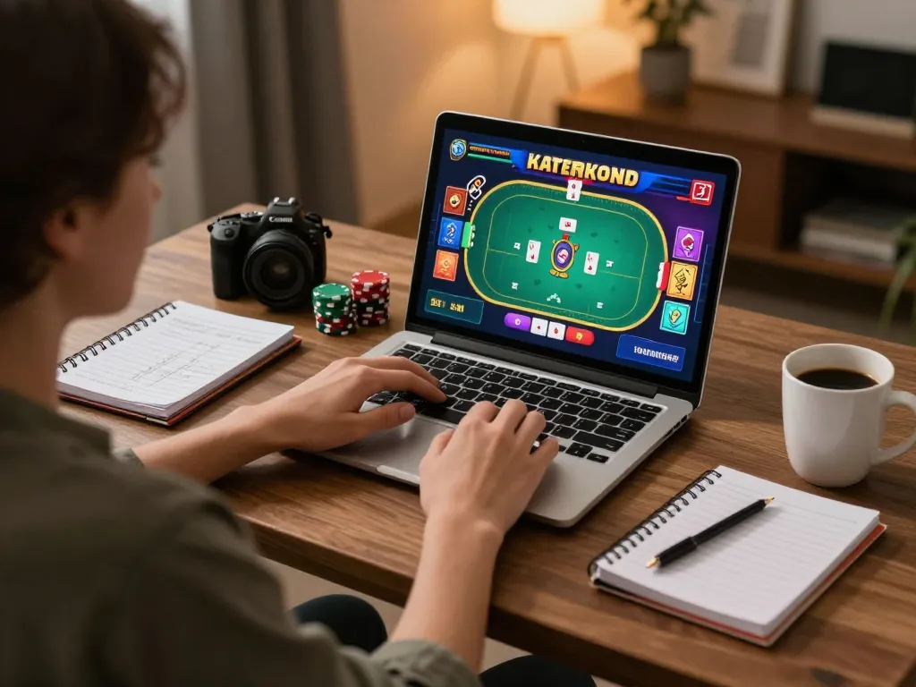 Engaging gameplay at MM88 online casino, player strategizing with laptop and notes.