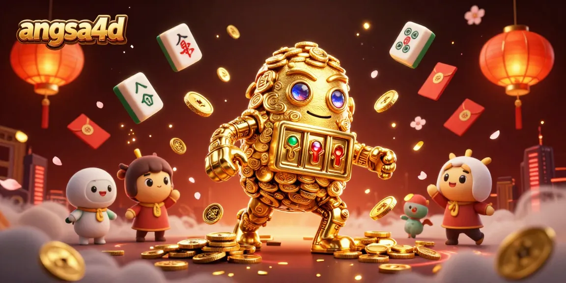 Experience thrilling wins with angsa4d's vibrant 3D casino scene featuring golden golems and festive symbols.