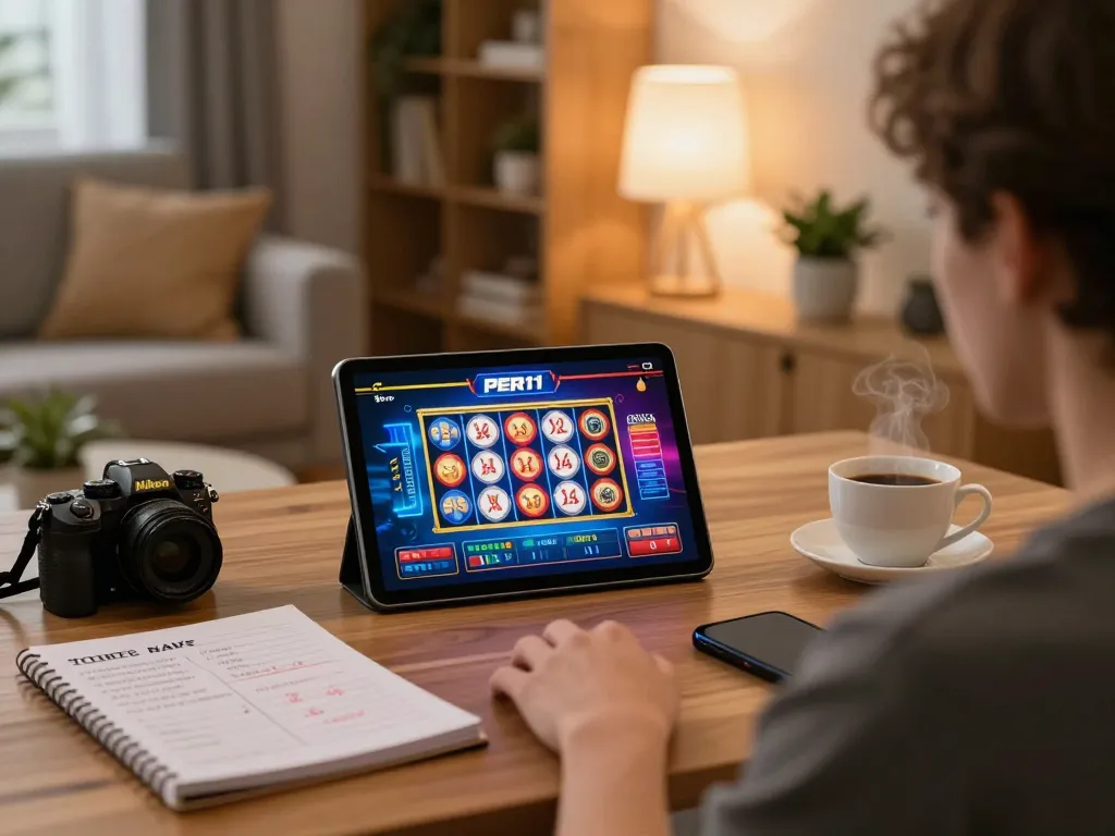 Engaging with PERI11 online gaming strategies at home with cozy setup and relaxed atmosphere