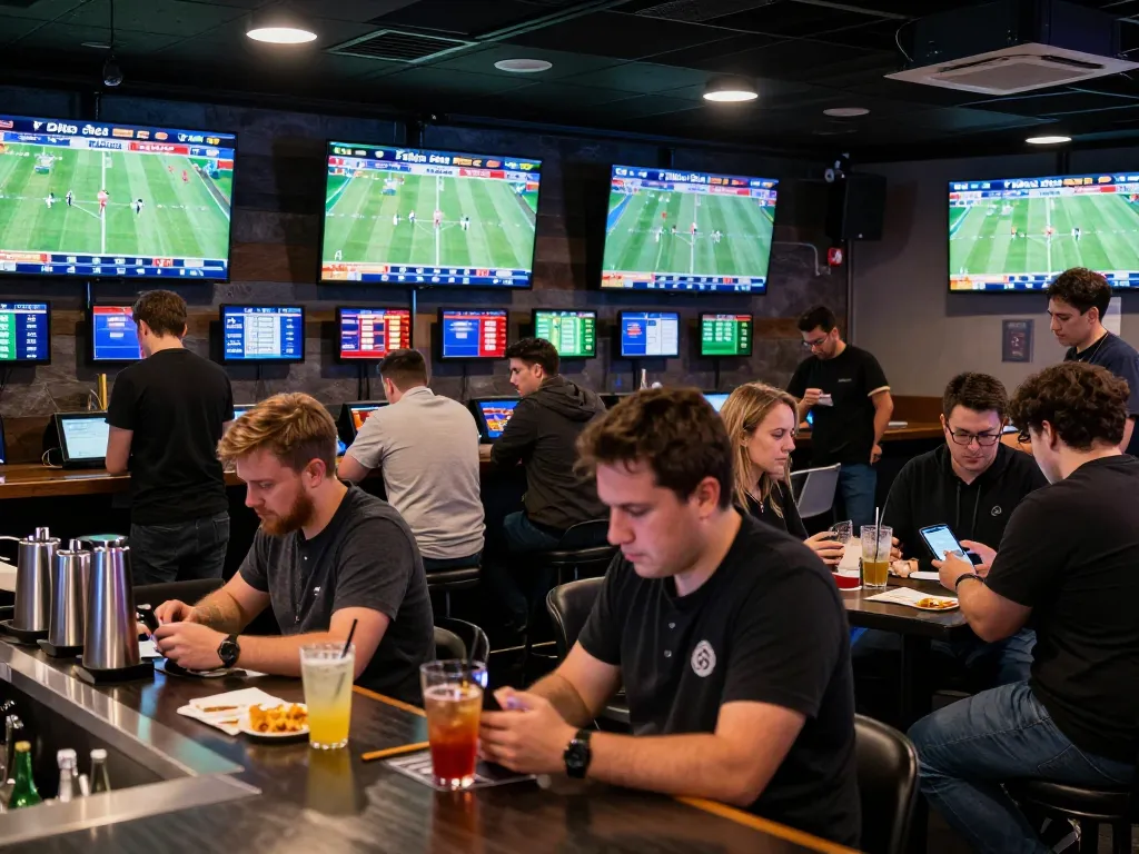 Fans actively engaging in tỷ lệ nhà cái during a live sports betting event, showcasing excitement and camaraderie.