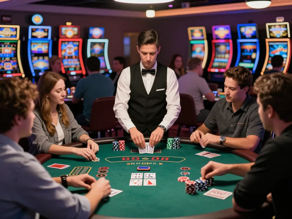 vin 88 players strategizing at a blackjack table in an upscale casino