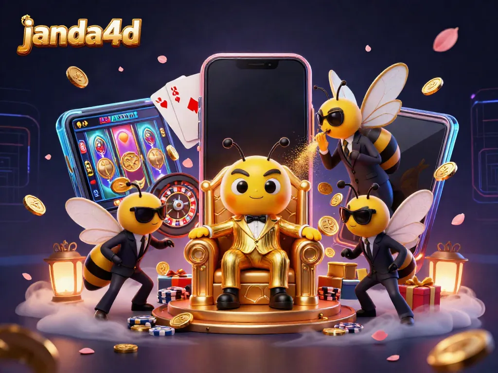 Bermain game slot pada janda4d dengan karakter kartun dan elemen kasino yang memukau.