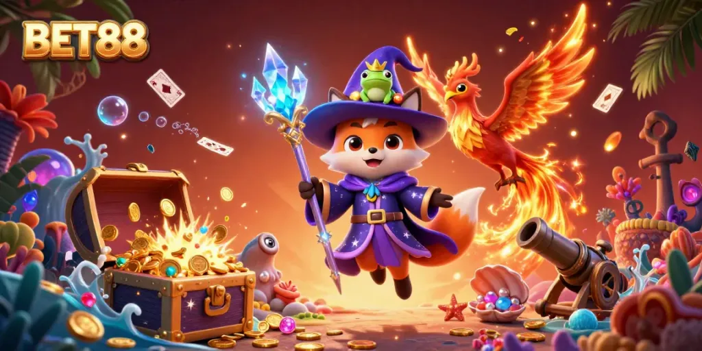 Engage with BET88’s exhilarating casino experience featuring immersive gaming elements and enchanting characters.