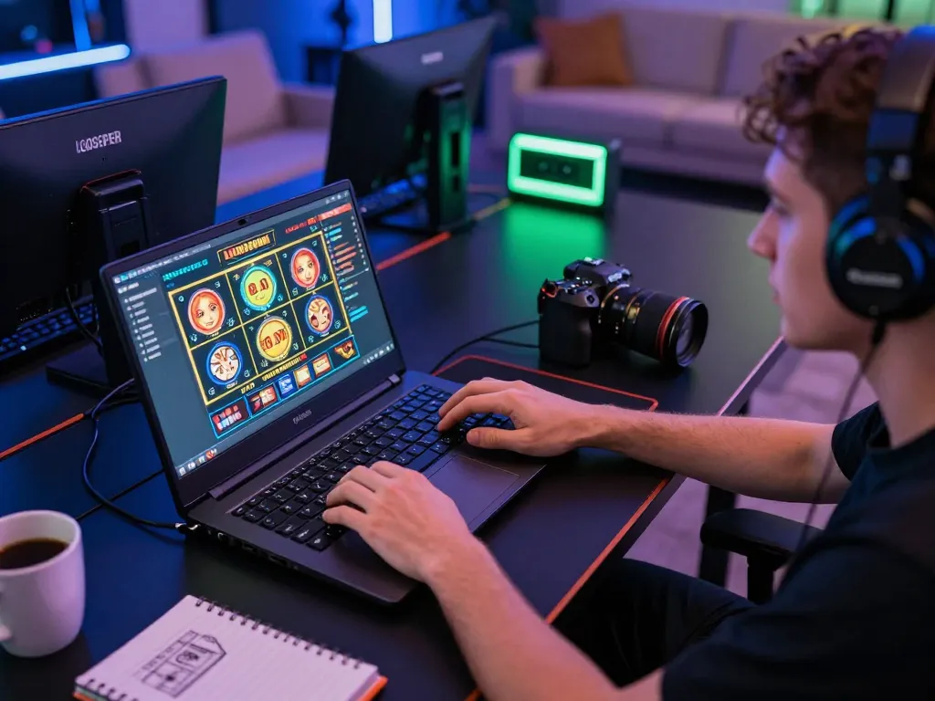 Engaged gamer strategizing on LGOSUPER's online casino interface in a modern home setting