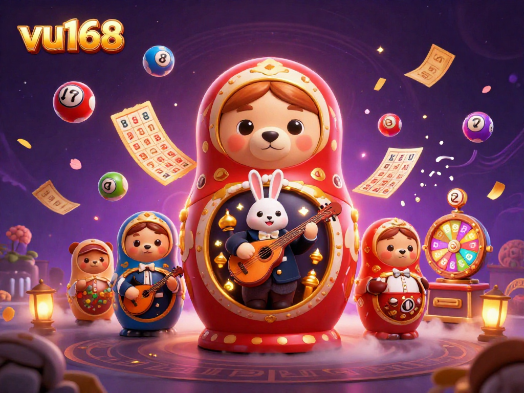 Experience exciting gameplay at vu168 with vibrant illustrations of casino games and iconic characters.