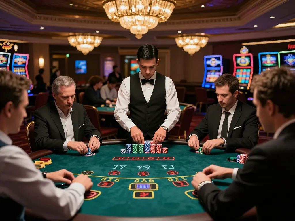 Players engaging in a high-stakes baccarat game at cm88 com casino, chips arranged and tension palpable