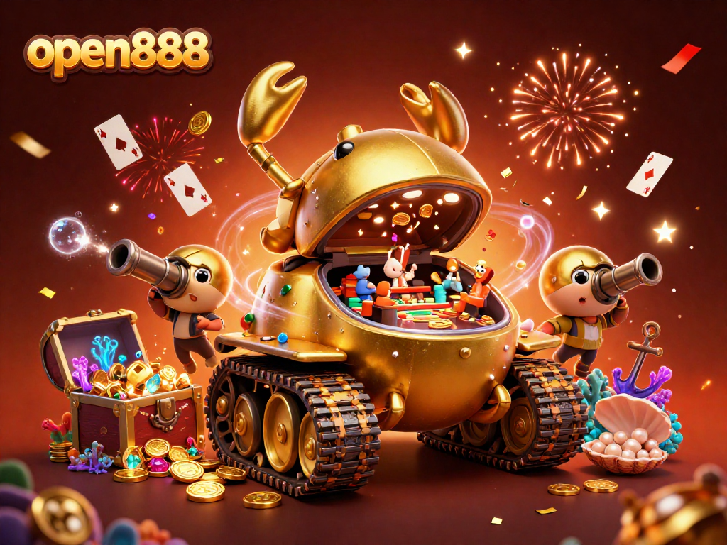 Engage with innovative gaming at open888, featuring a vibrant illustration of a 3D cartoon beetle casino.