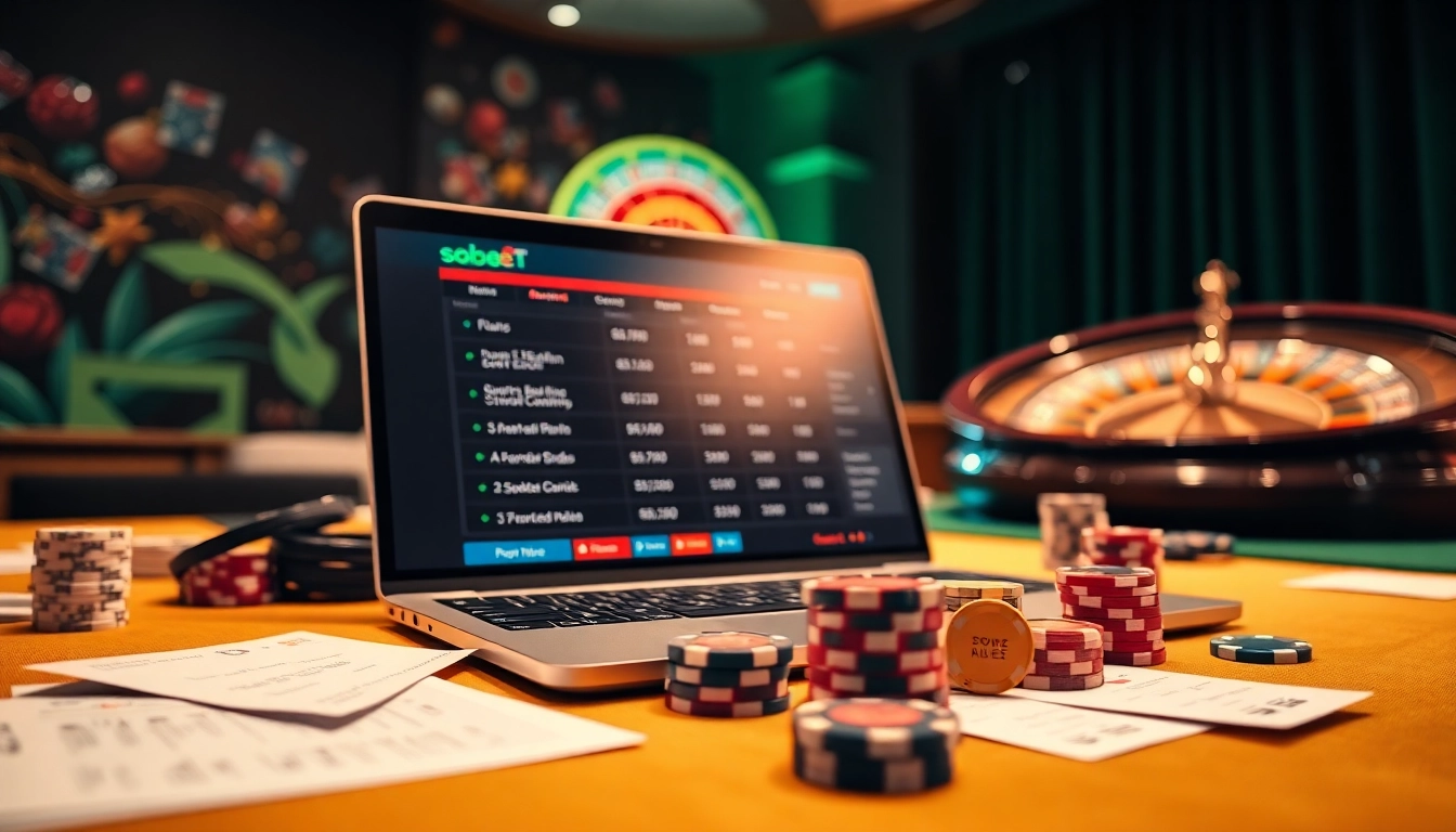 Sbobet link alternatif interface showcasing engaging sports betting with poker chips and betting slips.