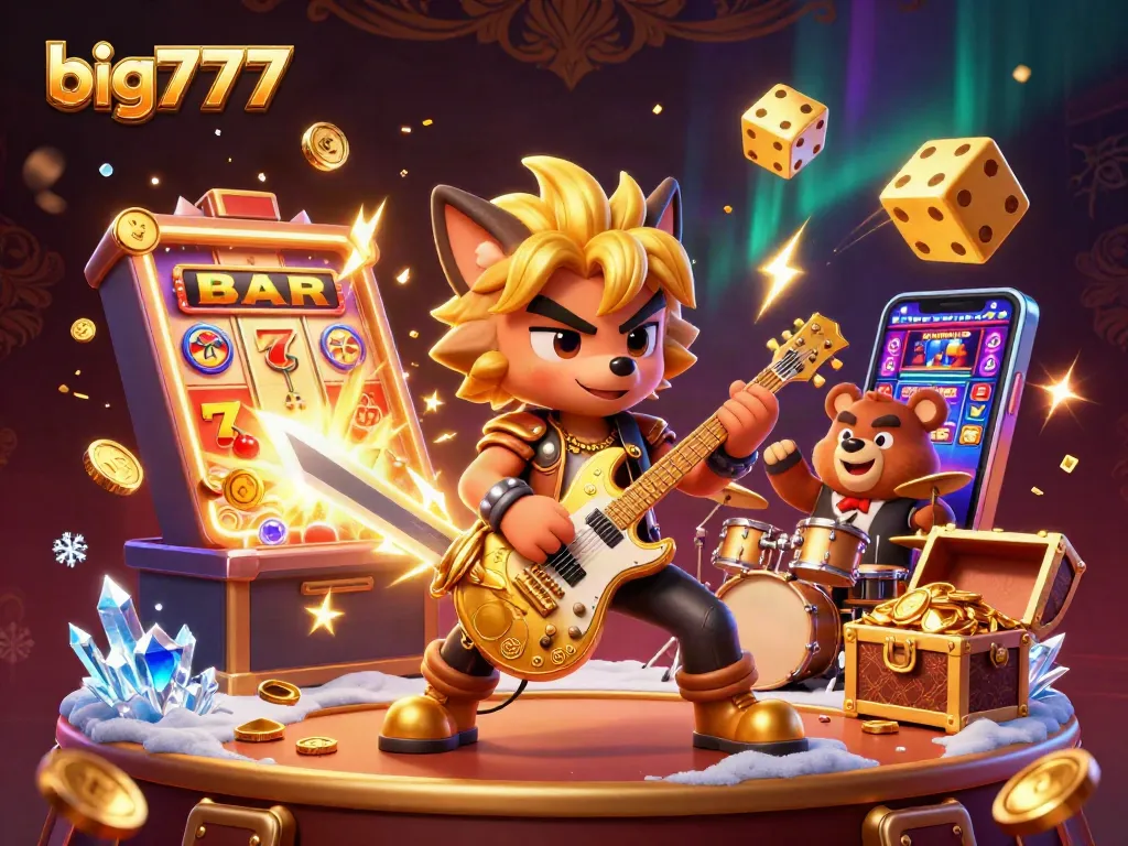 Engage with big777 casino excitement as the rock star wolf and drummer bear electrify the stage amidst jackpot thrills.