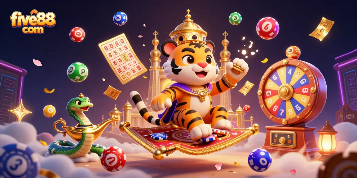 Experience thrilling moments at five88 com with a vibrant lottery scene showcasing energetic characters and dynamic gaming elements.