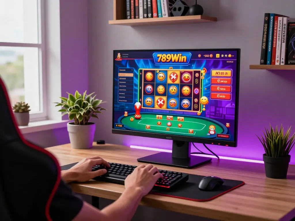 Engaging online gaming setup showcasing 789Win casino on-screen, promoting responsible gambling.