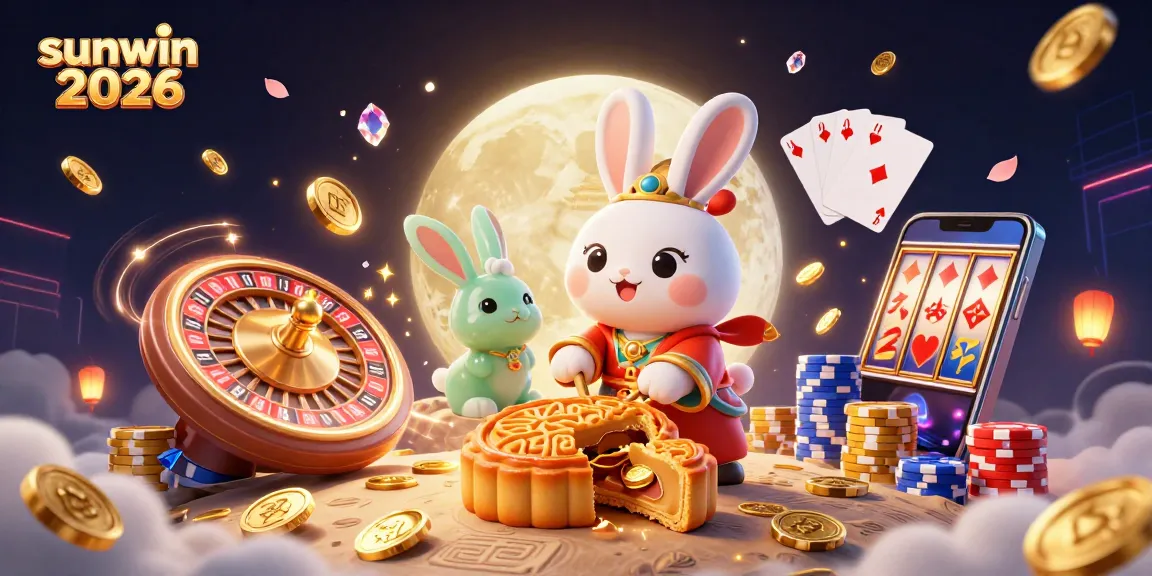 Experience the excitement of sunwin 2026 in this vibrant 3D casino illustration with dynamic elements.